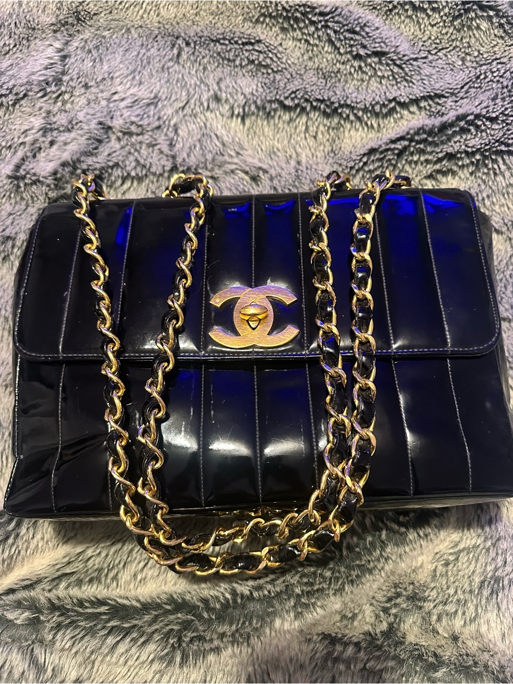 Chanel Vintage Vertical Flap Patent Maxi Bag